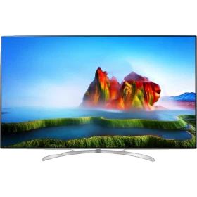 LG 55SJ950V Ultra HD 4K LED TV, genel renkli ince tasarım ve canlı manzara ekranıyla vitrin görünümü