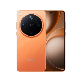 Turuncu Oppo Find X9 Ultra akıllı telefon, büyük dairesel arka kamera modülüyle ön ve arka görünüm