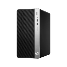 HP ProDesk 400 G6 7PH30ES masaüstü bilgisayar, siyah kasası ve ön panel bağlantılarıyla.