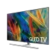 Samsung 75Q7F Ultra HD 4K QLED TV, siyah ekranda renkli soyut görüntü ve QLED TV logosu