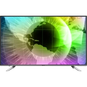 Sunny Ultra HD Smart 4K TV 50 inç, siyah çerçeveli ekranda renkli dünya küresi görüntüsü
