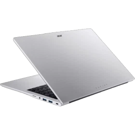 Acer Aspire Lite AL15-71P-51AR gümüş iş ve ofis laptopu, arkadan yarı açık açıyla görünüm
