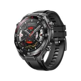 Huawei Watch Ultimate 2 siyah akıllı aktivite saati, silikon kordonu ve analog görünümlü ekranıyla