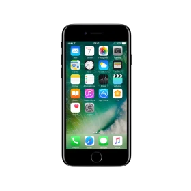 Apple iPhone 7 simsiyah akıllı telefon, ön yüz ekranı ve ana ekran ikonları görünen vitrin çekimi