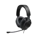 JBL Quantum 100 Kablolu siyah kulaklık, yastıklı kulaklıkları ve mikrofonuyla önden görünüm