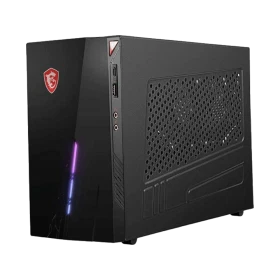 MSI Infinite S 9SC-010EU siyah masaüstü bilgisayar, ön paneli ve havalandırma ızgarasıyla geïriliyor