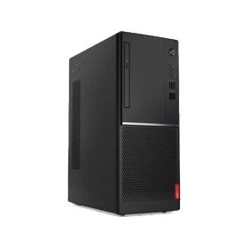 Lenovo V520 10NK0021TX siyah masaüstü bilgisayar kasası, ön paneli ve bağlantı noktalarıyla
