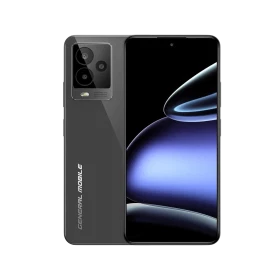 General Mobile GM 24 Pro gri akıllı telefon, ön ekran ve arka kamera modülüyle vitrinden görünüm