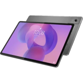 Lenovo Tab K12 TB361FU 128 GB gri öğrenci tableti, iki cihaz görünümü ve mor arayüz ekranda