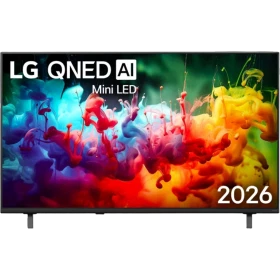 LG 55QNED7EB3C Ultra HD 4K TV, renkli mürekkep desenli ekranı ve siyah çerçevesiyle önden görünüm