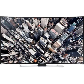 Samsung 55HU8590 Ultra HD 4K TV siyah ekranda şehir manzarası görünümlü akıllı televizyon