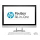 HP 27-r001nt 2PT65EA Pavilion All-in-One masaüstü bilgisayar, siyah ekran ve ince standıyla önden görünür