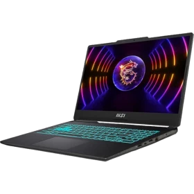 MSI Cyborg 15 A13VF-895XTR siyah oyuncu laptop; RGB klavye ve ejderha temalı canlı ekran.
