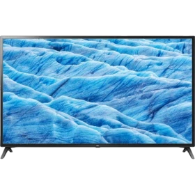 LG 70UM7100PLA Ultra HD 4K LED televizyon; mavi doku ekran görüntüsü ve ince çerçeve tasarımı