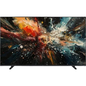 Vestel 55QT9850 Ultra HD 4K QLED televizyon, siyah çerçeveli ekranında soyut renkli görüntü