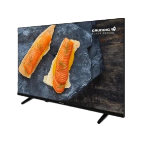 Grundig 32 GDH 5950B HD Ready LED televizyon, ekranda somon yemekleri gösterilen siyah tasarım