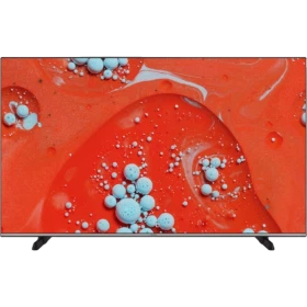 Vestel 55UA9630 Ultra HD 4K LED televizyon, kırmızı soyut görüntü gösteren ince ekran ve ayaklarıyla.