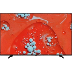 Vestel 65UA9630 Ultra HD 4K LED televizyon, kırmızı soyut görüntü gösteren geniş ekranıyla önden görünüm