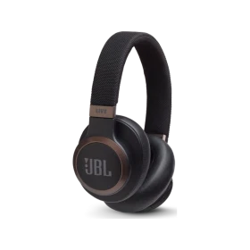 Siyah JBL Live 650BTNC kablosuz kulaklık, ayarlanabilir baş bandı ve yastıklı kulaklıklarıyla önden görünüm