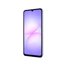 Samsung Galaxy A07 mor akıllı telefon, ince çerçeveli ekran ve damla çentik tasarımıyla önden görünüm