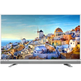Grundig 49 VLE 6565 WL Full HD LED televizyon, şehir manzarası gösteren geniş ekran ve ince çerçeveyle