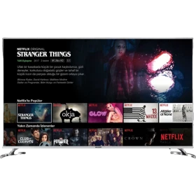Arçelik A50L 8870 5S Ultra HD 4K LED televizyon, Netflix içerikleri açık siyah ekranıyla önden görünür