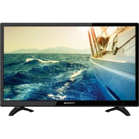 Sunny 24 inç HD LED HD Ready televizyon, siyah çerçevesi ve deniz manzarası gösteren ekranıyla önden görünüm