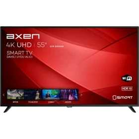 Axen AX55UAL402 Ultra HD 4K LED televizyon, siyah çerçeveli 55 inç Smart TV ekranı
