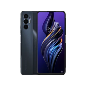 Tecno Pova 3 siyah akıllı telefon, ön ekran ve üçlü arka kamera tasarımıyla vitrin görünümü