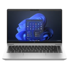 HP EliteBook 640 G10 725P5EA gümüş ultrabook laptop, açık ekran ve klavye görünümüyle vitrin fotoğrafı
