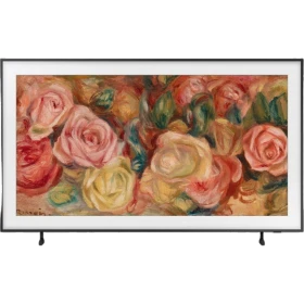 Samsung 55LS03D Ultra HD 4K QLED televizyon; şık siyah tasarımlı ekranda canlı çiçek görüntüsü.