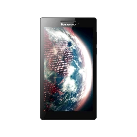 Lenovo Tab 2 A7-10 siyah tablet, ön yüzünde ekran ve dünya temalı arka plan görüntüsü.