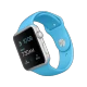 Apple Watch Sport 42 mm, gümüş alüminyum kasalı ve mavi spor kordonlu akıllı saat görünümü