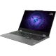 Gri Lenovo LOQ 15IAX9 83GS00L8TRAT86 oyuncu laptop, açık ekran ve RGB aydınlatmalı klavye ile yandan görünüm