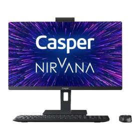 Casper Nirvana A5H.1070-DV00X-V masaüstü bilgisayar, monitör, klavye ve fareyle siyah tasarım