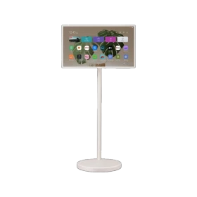 LG StanbyME 2 27LX6TDGA QHD 2K LED televizyon, genel renkli taşınabilir ekran sehpa üzerinde