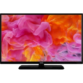 Vestel 32H9530 HD Ready LED televizyon, siyah çerçeveli ekranında renkli soyut görüntüyle önden görünüm