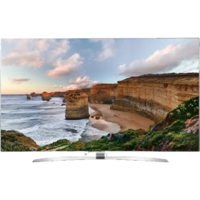 LG 60UH850V Ultra HD 4K TV, kıyı manzarası gösteren ince çerçeveli siyah televizyon