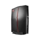 MSI Vortex G25 8RE-052TR siyah masaüstü bilgisayar kasası, kırmızı LED detayları ve ön bağlantı noktalarıyla