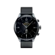 Tecno Watch Pro 2 gümüş akıllı saat, siyah kadran ve siyah kayışla önden görünür.