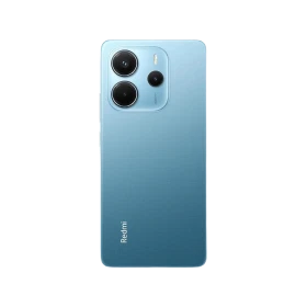 Xiaomi Redmi Note 14 mavi akıllı telefon, arka yüz görünümü; üçlü kamera modülü ve mat kapak tasarımı