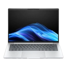 HP EliteBook 8 G1i 14 AI D30NJET gümüş iş ve ofis laptopu, açık klavye ve mavi ekranla tanıtım görseli