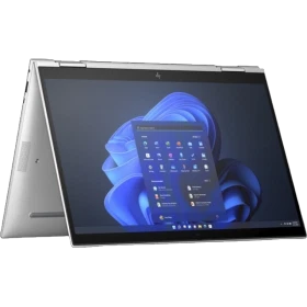 HP Elite x360 830 G11 970P5ET 2’si 1 arada laptop, gümüş renkli katlanır ekranlı tasarım