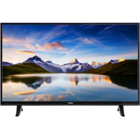 Vestel 55FD7300 Full HD LED televizyon, dağ ve göl manzarası gösteren siyah ekran tasarımı