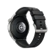 Huawei Watch GT 3 Pro Titanyum akıllı saatin siyah kordonu ve titanyum kasası, arka yüzüyle birlikte