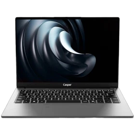 Casper NevoPro P40 NP40.1362-EX00A-G-F gri ultrabook laptop; açık ekranda soyut tasarım ve klavye görünüyor