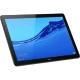 Huawei MediaPad T5 3 GB 32 GB siyah tablet, mavi ekranlı ön görünümle sergileniyor