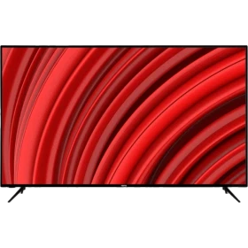 Vestel 65U9510 Ultra HD 4K LED televizyon, kırmızı çizgili ekran ve ince siyah çerçeveyle önden görünüm