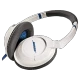 Bose SoundTrue Around Ear beyaz kablolu kulaklık, siyah kulak yastıkları ve ayarlanabilir baş bandıyla