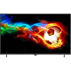 Axen AX49DIL005 Full HD FHD LED televizyon, ekranda renkli ışıklar ve futbol topu görüntüsü